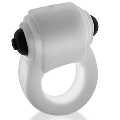 REVRING white ice cock ring with black bullet vibe fully seated, side angle