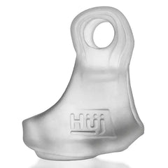 REVSLING cock and ball sling in translucent clear ice silicone blend, side profile view