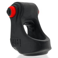 Close-up of REVSLING showing red bullet vibe inserted into the sling's top channel