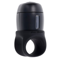 Right-side profile of black Wet It Be stroker showing lube window indicator strip