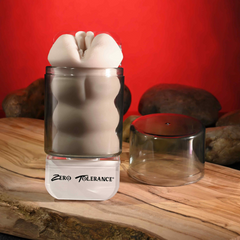 Riley Reid Mini Stroker displayed upright in clear acrylic canister with Zero Tolerance branding