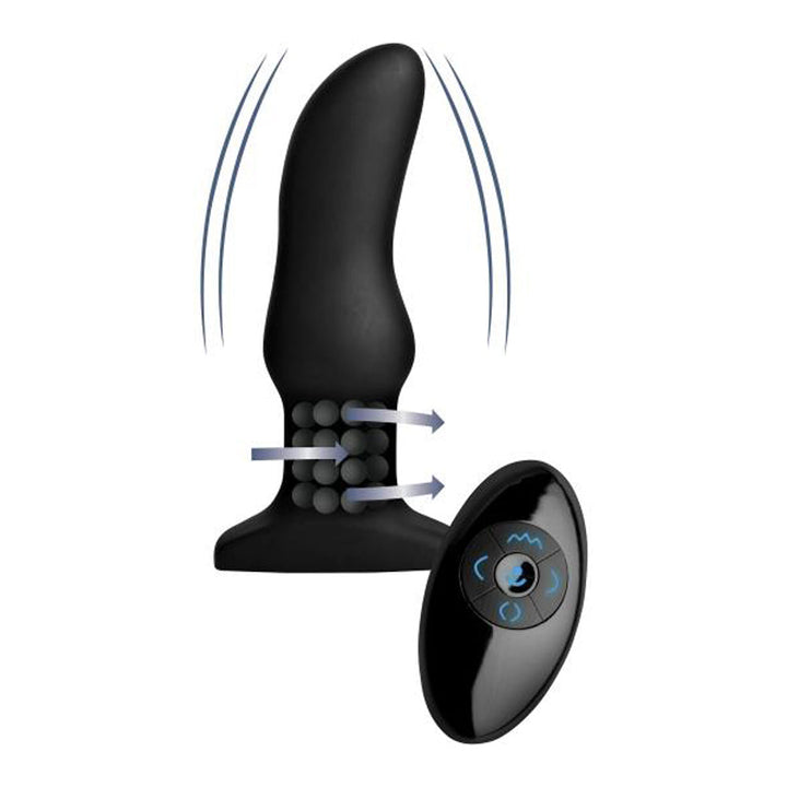 Rimmers Model M curved rimming plug with rotating beads and wireless remote, black silicone