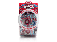 Ring O erection rings bulk display canister showing super-stretch flexible rings in assorted colors