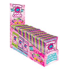 Rock Candy Toys Poppin' Rock Candy Fruit Stand display box holding 36 assorted flavour pouches