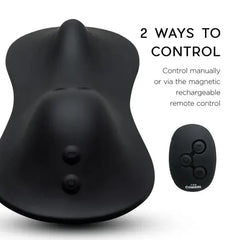 Rodeo Rumbler top-down view with four-button magnetic rechargeable remote control
