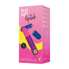 ROMP Lipstick clitoral stimulator in pink box with pleasure air technology callouts