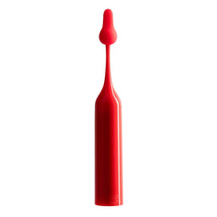 Romp Pop vibrating stimulator in red silicone with interchangeable round tip attachment