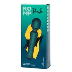 ROMP Presto Wand massager in retail box showing rechargeable wand product packaging