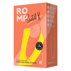 ROMP Switch X clitoral stimulator orange retail box showing Pleasure Air Technology features