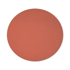 Round Dame Thro sex blanket laid flat, showing smooth terra cotta top fabric surface