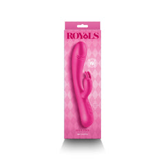 Royals Divine vibrator displayed in front of its pink harlequin-print NS Novelties retail box