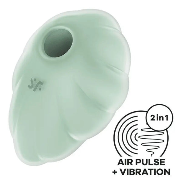 Satisfyer Cloud Dancer mint silicone air pulse vibrator, leaf-shaped with circular opening