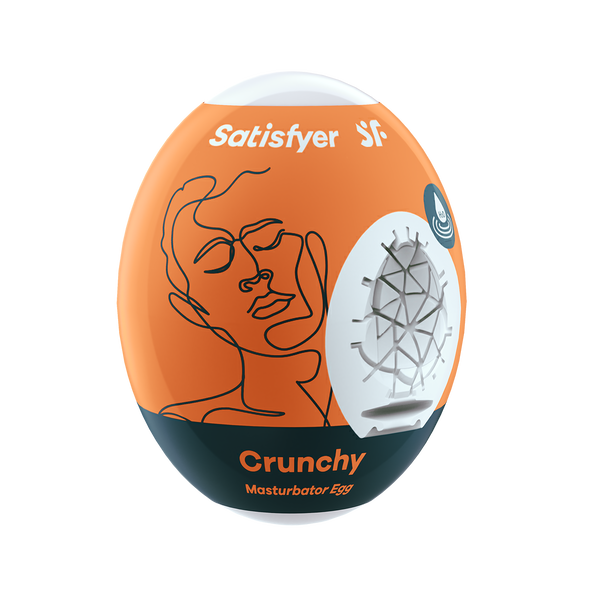 Satisfyer Crunchy Masturbator Egg in orange displaying geometric faceted inner surface