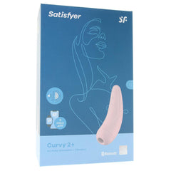 Satisfyer Curvy 2+ retail box showing air-pulse stimulator with vibration and Bluetooth app features