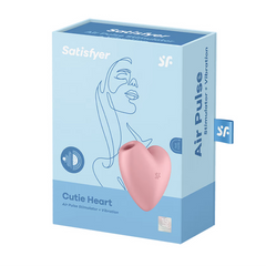 Satisfyer Cutie Heart retail packaging, light blue box labelled Air Pulse Stimulator plus Vibration
