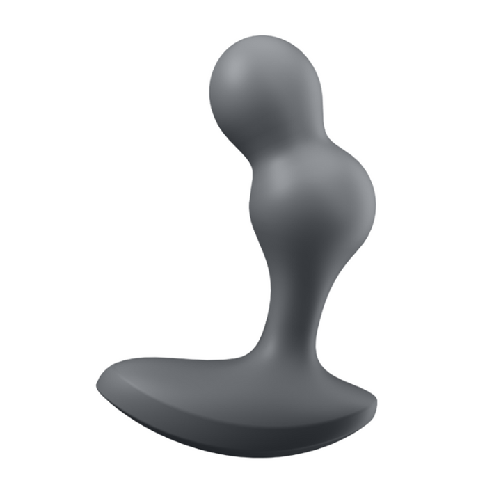 Satisfyer Deep Diver grey anal plug vibrator, front view, smooth silicone dual-bead shaft