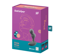 Satisfyer Deep Diver Plug Vibrator retail packaging showing Bluetooth and free app compatibility