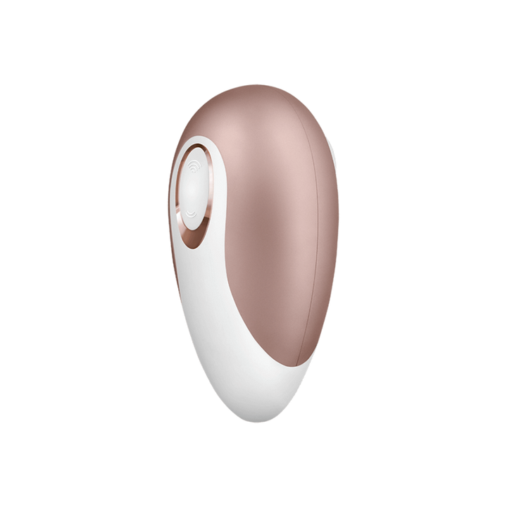 Satisfyer Deluxe Air-Pulse Stimulator in rose gold and white, ergonomic teardrop shape
