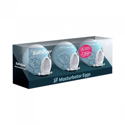 Satisfyer Masturbator Egg 3 Piece Set - (Savage) Light Blue - Dreamy Desire