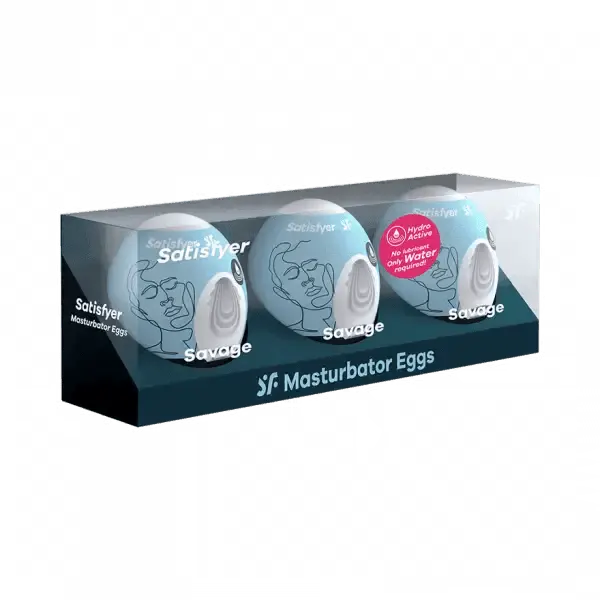 Satisfyer Masturbator Egg 3 Piece Set - (Savage) Light Blue - Dreamy Desire