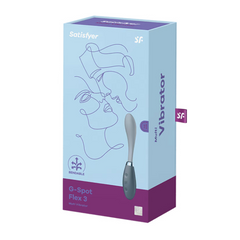 Satisfyer G-Spot Flex 3 multi vibrator in light blue and purple retail packaging