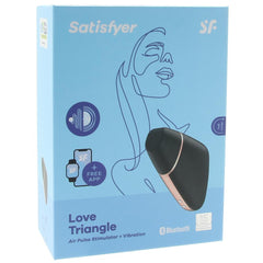 Satisfyer Love Triangle packaging showing air pulse stimulator plus vibration and free app features