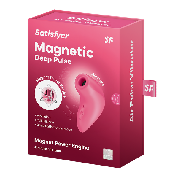 Satisfyer Magnetic Deep Pulse in retail packaging showing air pulse vibrator product details