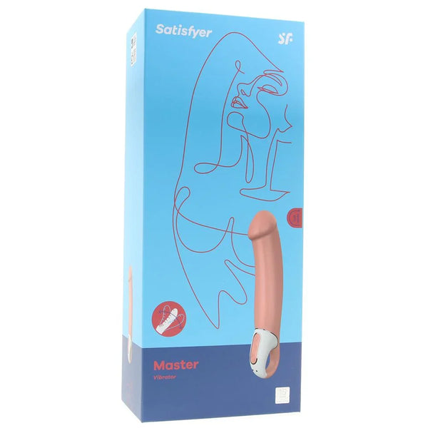 Satisfyer Master vibrator packaging in light blue box with product name and line-art design