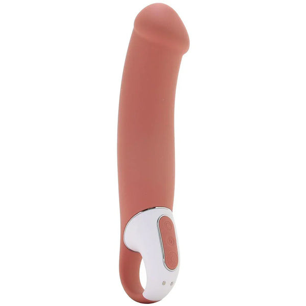 Satisfyer Master vibrator in warm peach silicone with curved shaft and white control base