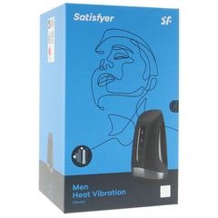 Satisfyer Men Heat Vibration packaging box with blue design displaying heat and vibration function icons