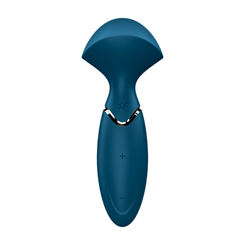 Satisfyer Mini Wand-er vibrator in deep teal, front view showing rounded head and slim handle