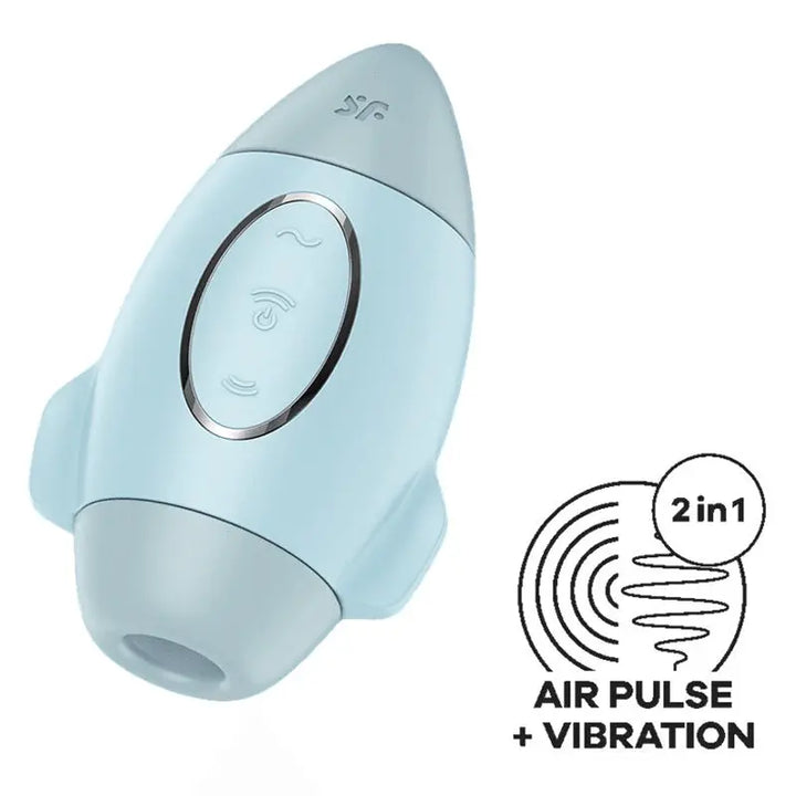 Satisfyer Mission Control air pulse vibrator in soft blue with oval control panel