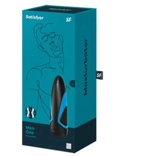 Satisfyer Men One Masturbator in teal retail box with line-art male figure detail