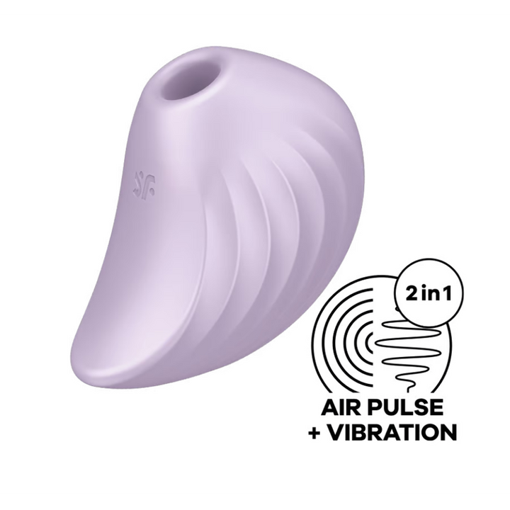 Satisfyer Pearl Diver violet air pulse clitoral stimulator with 2-in-1 air pulse and vibration label