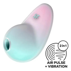 Satisfyer Pixie Dust air pulse vibrator in mint and pink gradient silicone finish, 2-in-1 design