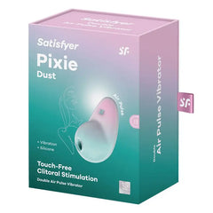 Satisfyer Pixie Dust packaging box showing touch-free clitoral stimulator with air pulse feature