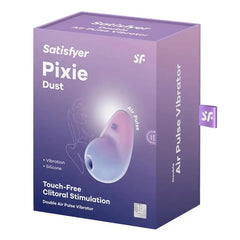 Satisfyer Pixie Dust packaging box showing touch-free clitoral stimulator details