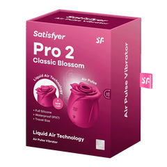 Satisfyer Pro 2 Classic Blossom air pulse vibrator in deep pink retail packaging