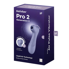 Satisfyer Pro 2 Generation 3 packaging box showing Liquid Air Technology double air pulse vibrator