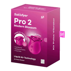 Satisfyer Pro 2 Modern Blossom air pulse vibrator in magenta packaging, front view