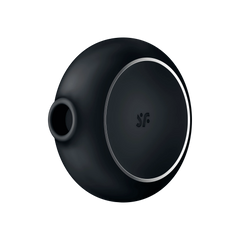 Satisfyer Pro To Go 3 black clitoral stimulator at a side angle highlighting smooth matte silicone finish