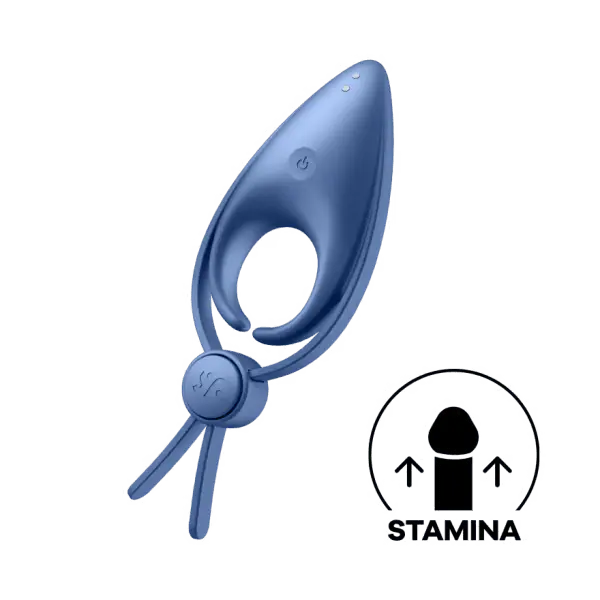 Satisfyer Sniper blue-grey vibrating cock ring with leaf-shaped stimulator and adjustable silicone strap