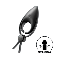Satisfyer Sniper Ring Vibrator in black silicone with leaf-shaped stimulator and adjustable strap