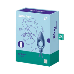 Satisfyer Sniper Ring Vibrator product packaging in light blue and teal with illustrated design