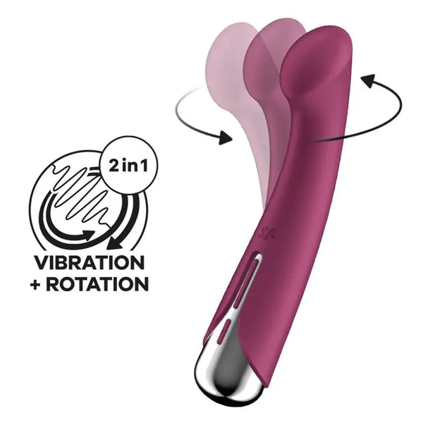 Satisfyer Spinning G-Spot 1 berry vibrator showing rotation motion with 2-in-1 vibration feature