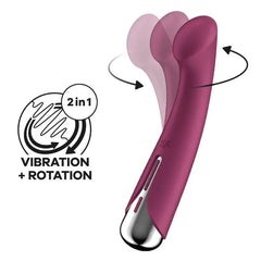 Satisfyer Spinning G-Spot 1 berry vibrator showing rotation motion with 2-in-1 vibration feature