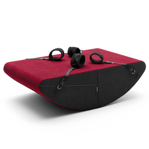 Liberator Scoop Rocker Valkyrie Edition in deep red fabric with black trim, wrist cuffs and straps on top
