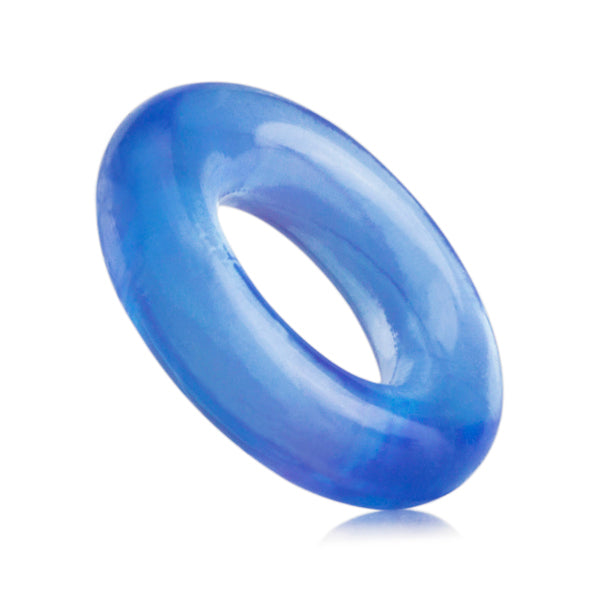 Screaming O Ring O blue cock ring with smooth, flexible torus shape on white background