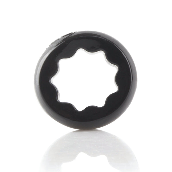 Screaming O Ring O Ranglers Spur cock ring in black, front view showing wavy inner edge