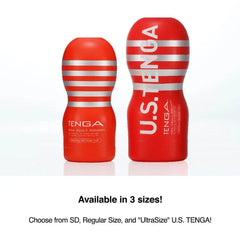 SD Tenga cup beside Regular size Tenga cup showing two of the three available size options